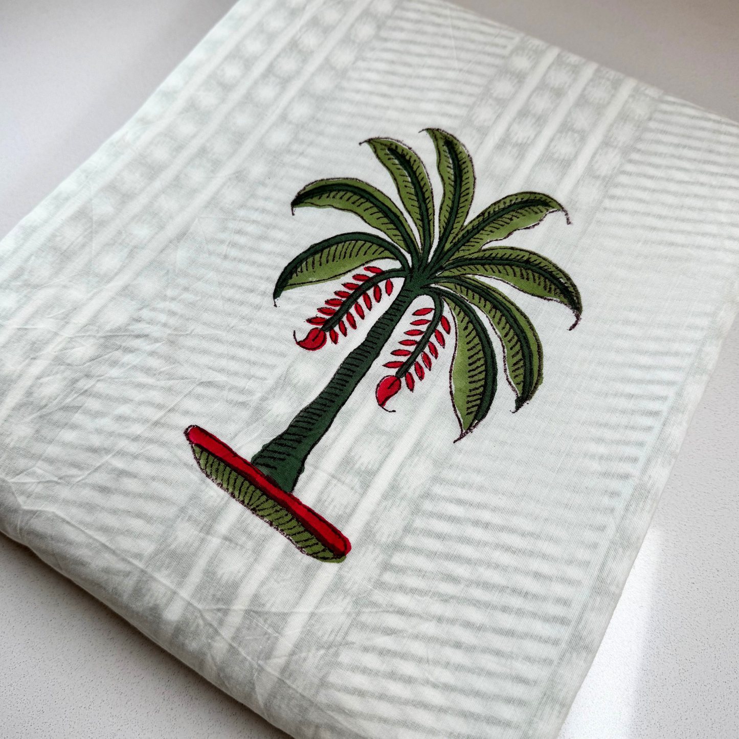 Double Layer Cotton Blanket Set - Green Palm