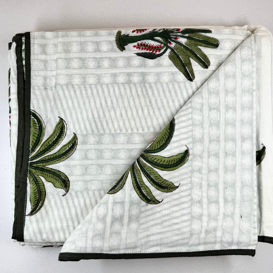 Double Layer Cotton Blanket Set - Green Palm