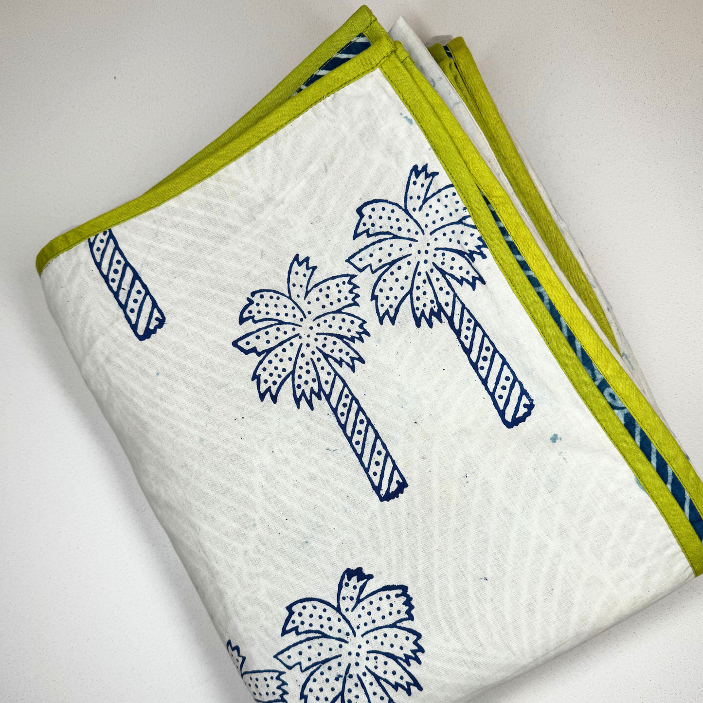 Double Layer Cotton Blanket Set - Green Palm Tree