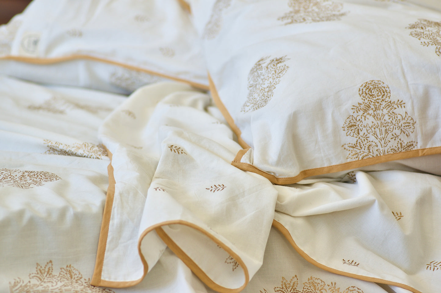 Double Layer Cotton Blanket Set - Gold Marigold