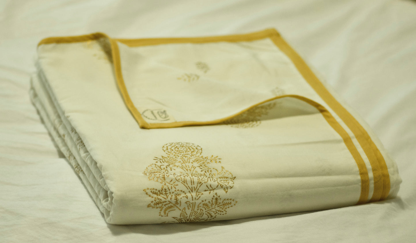 Double Layer Cotton Blanket Set - Gold Marigold